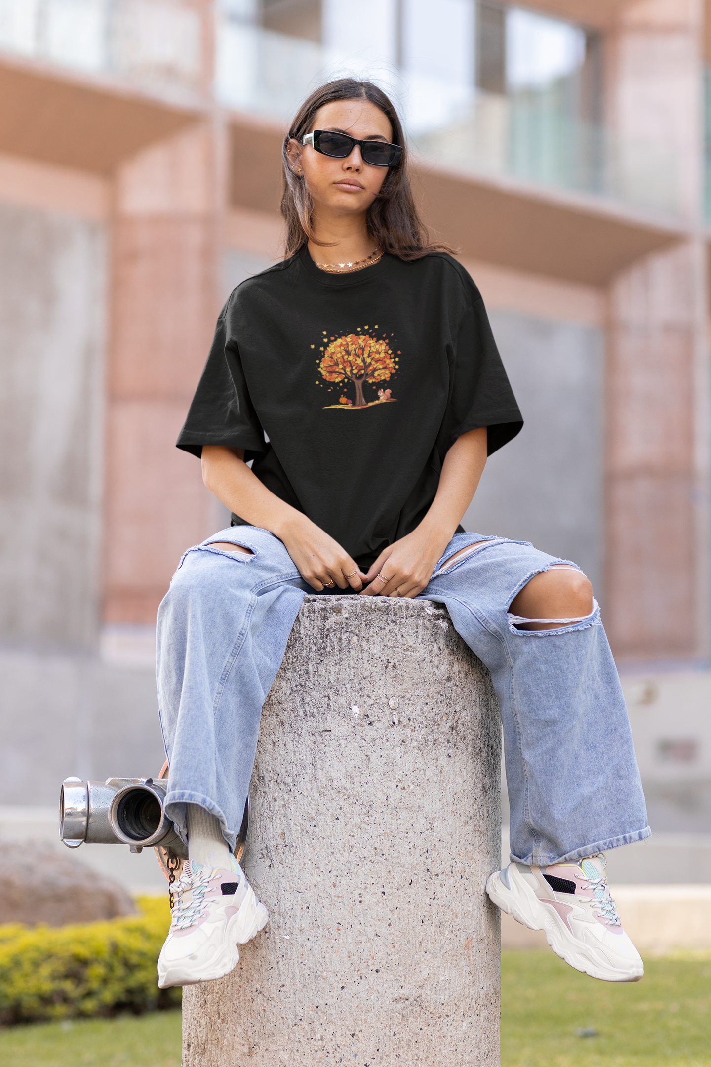 Whispering Leaves, Endless Dreams – Unisex Oversized Fall T-Shirt 🍂