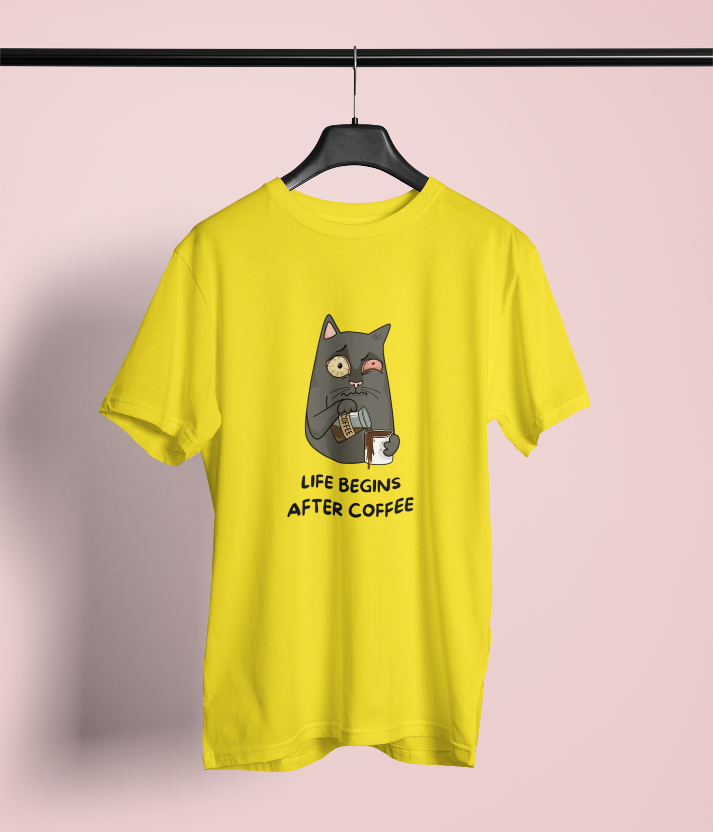 "Life Begins After Coffee" Funny Cat T-Shirt – Unisex Oversized Tee by Fury Garbs