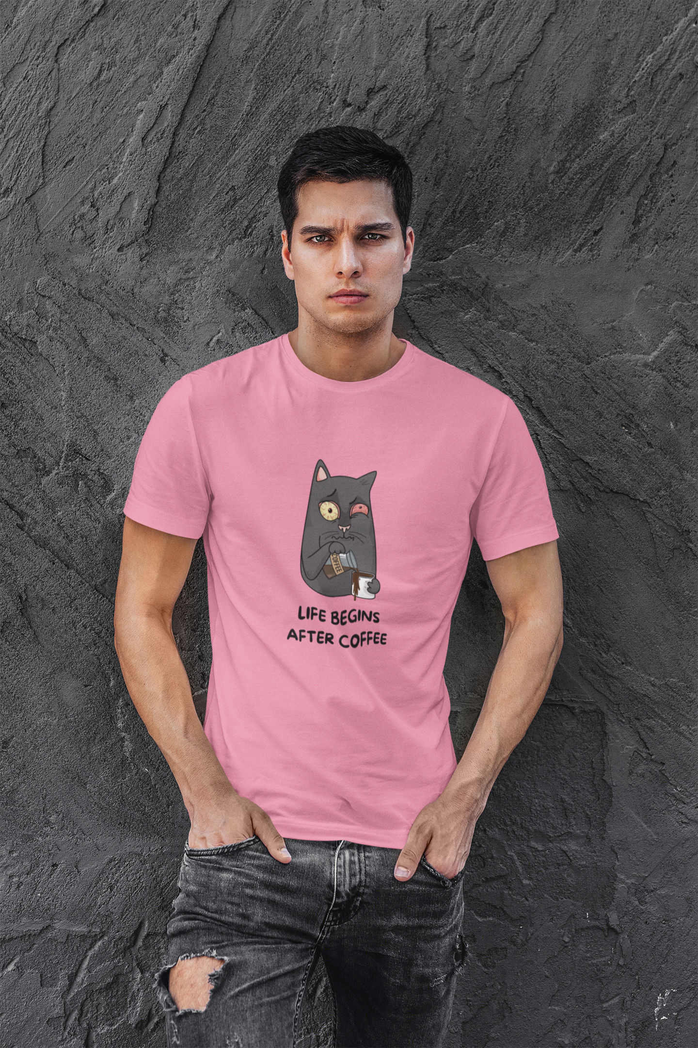 "Life Begins After Coffee" Funny Cat T-Shirt – Unisex Oversized Tee by Fury Garbs